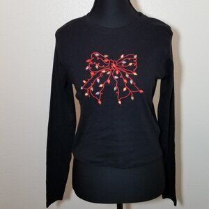 Electric Pink Womens Med Embroidered Christmas Bow Lights Long Sleeve Shirt NWT